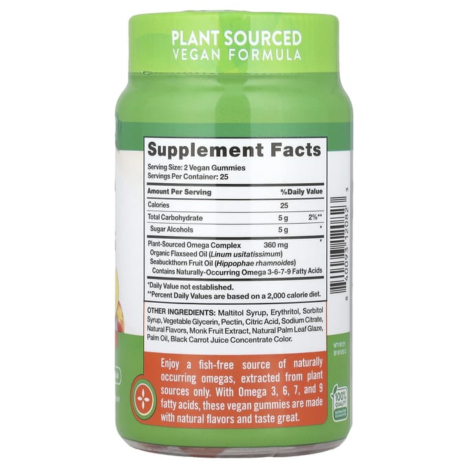Nature'S Truth, Plantaardige Omega 3-6-7-9 Gummies, Natuurlijke Perzik, 50 Gummies