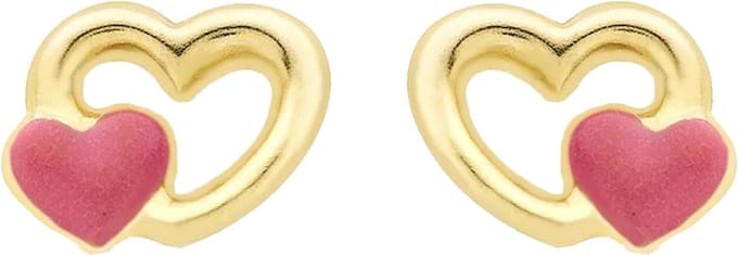 Lucardi Meisjes Oorknop - Hart - Cadeau - 9 Karaat - Geelgoud