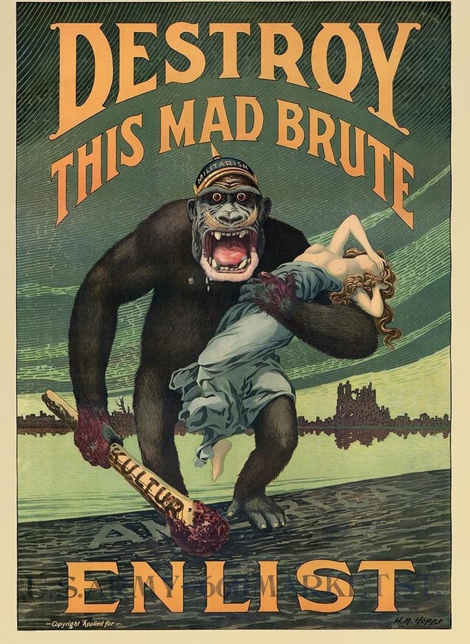 WWII Propaganda Poster - 'Destroy This Mad Brute' Gorilla - U.S. Army - 50x70 cm