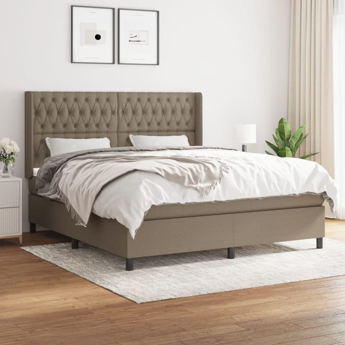 vidaXL - Boxspring - met - matras - stof - taupe - 180x200 - cm
