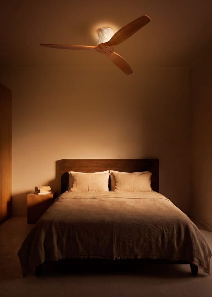 CREATE - Plafondventilator stil 40W (Ø132cm) - Sfeerlicht LED - Afstandsbediening - 6 snelheden - Programmeerbaar - WIND CALM CUSTOM RATTAN