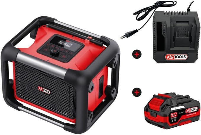 Draagbare Luidspreker - Bouwradio Bluetooth - Muziek Streamen Werken - Robuust Stof- en Spatbestendig - 20W Luidsprekers - Rood