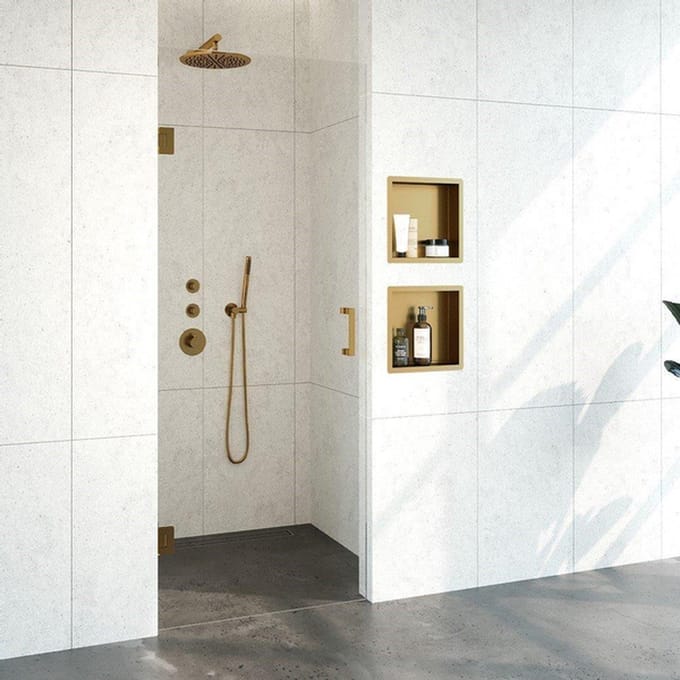Saniclass Create Nisdeur - 80x200cm - profielloos - antikalk - 8mm veiligheidsglas - Goud geborsteld