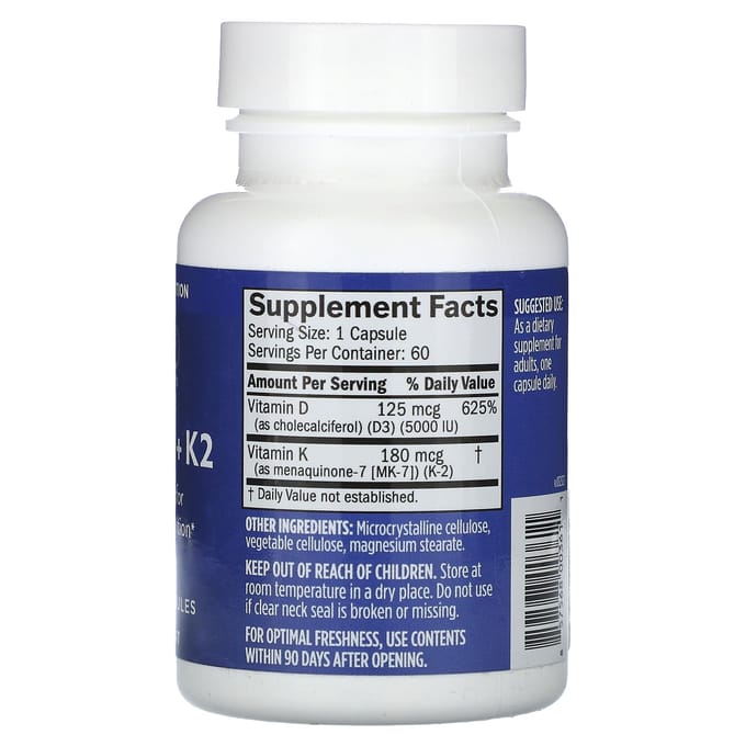 BrainMD, Vitamine D3 + K2, 60 Gélules Végétales