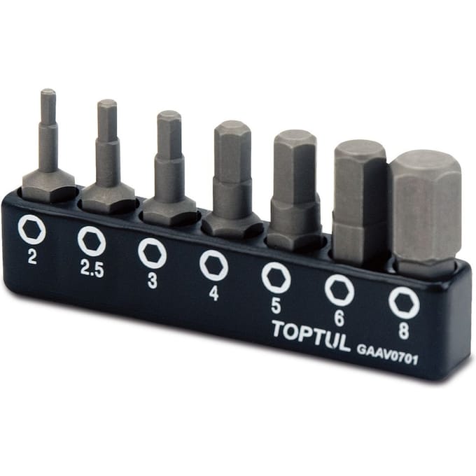 Zeskantschroevendraaierbit TOPTUL 1/4" 7st (zeskant 2 2,5 3 4 5 6 8 mm)