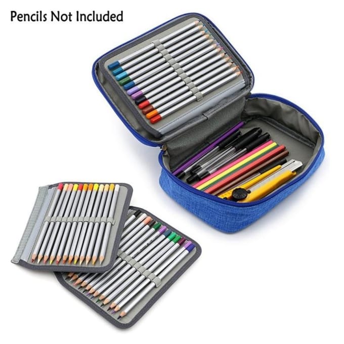 Trousse à crayons multifonctionnelle à 72 compartiments, grande capacité, avec poche intérieure zippée pour petits accessoires gris