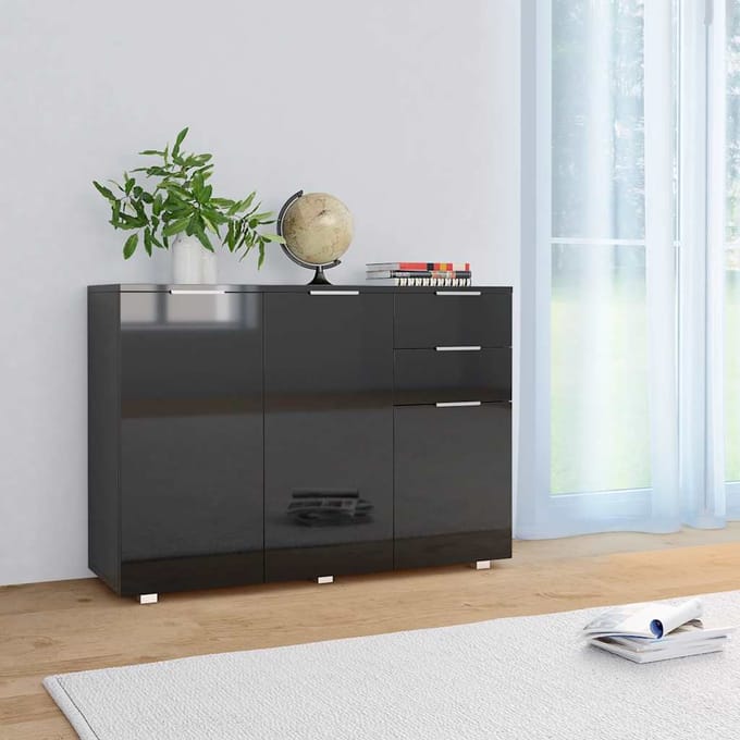 vidaXL - Dressoir - 107x35x80,5 - cm - hoogglans - zwart