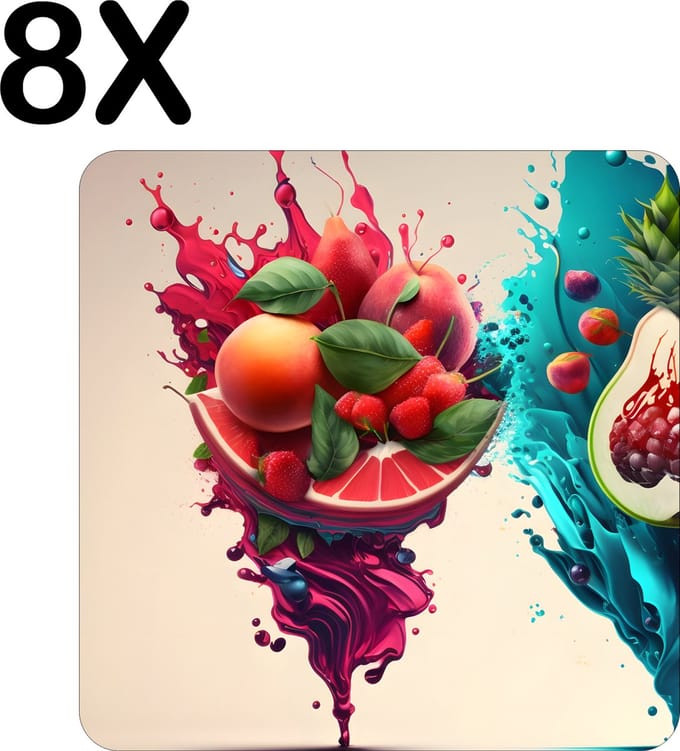 Luxe Placemat - Fruit Splashes Art - Set van 8 Placemats - 50x50 cm - 2 mm dik Vinyl - Anti Slip - Afneembaar