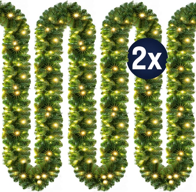 Casaria Guirlande - Set van 2 - 2 x 5 m 200 LED Warmwit - Groen