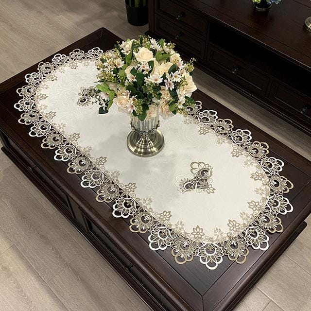 Nappe de table ovale en fil de polyester brodé européen, nappe de salle à manger, tissu à fleurs, napperon de table basse de salon 40X90cm Oval