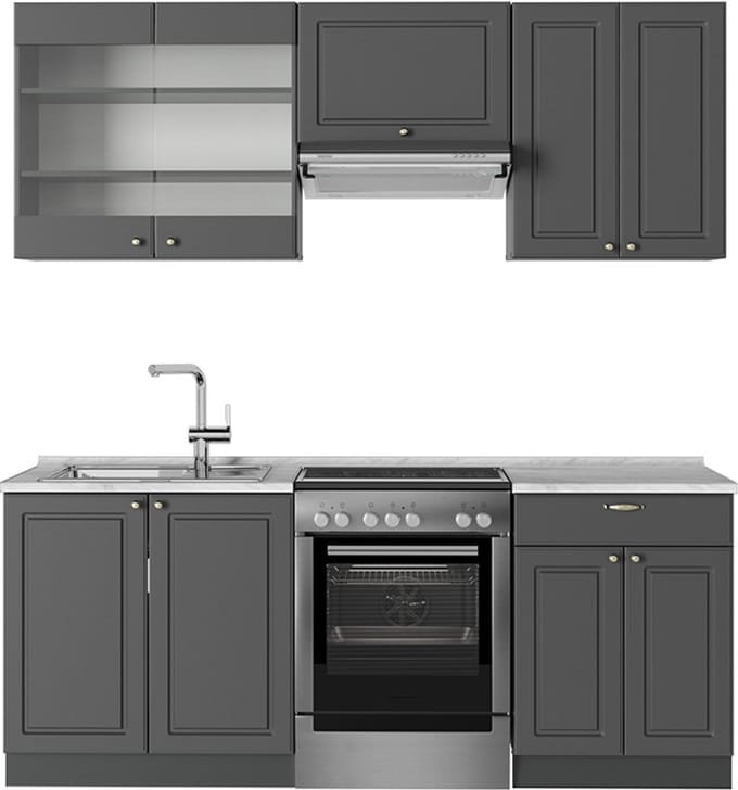 Vicco Fame-Line Complete keukeneenheid – 200 cm, WB Marmer Anthrazit-Gold Landhaus