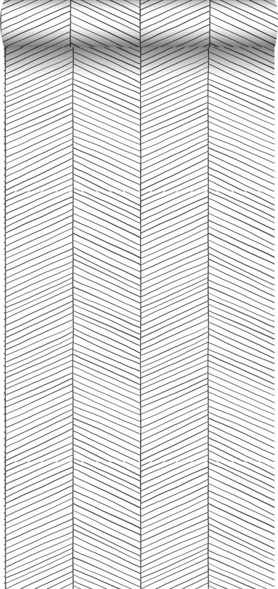 ESTAhome behang visgraat-motief zwart wit - 53 cm x 10.05 m - 139106