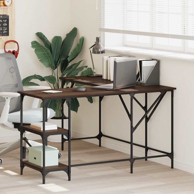 vidaXL Bureau 139x139x75 cm bewerkt hout bruin eikenkleur