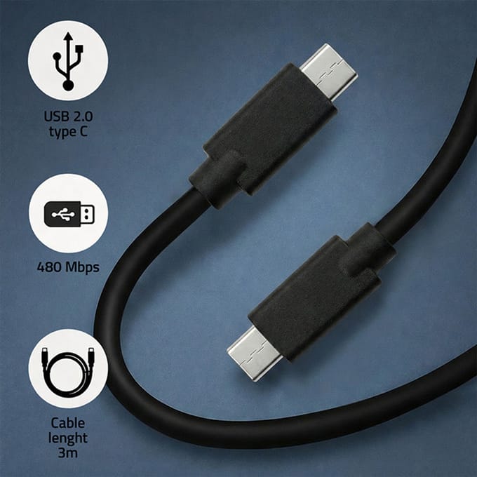 Qoltec USB 2.0 Type C-kabel mannelijk |   USB 2.0 Type C mannelijk |   3m |   Zwart