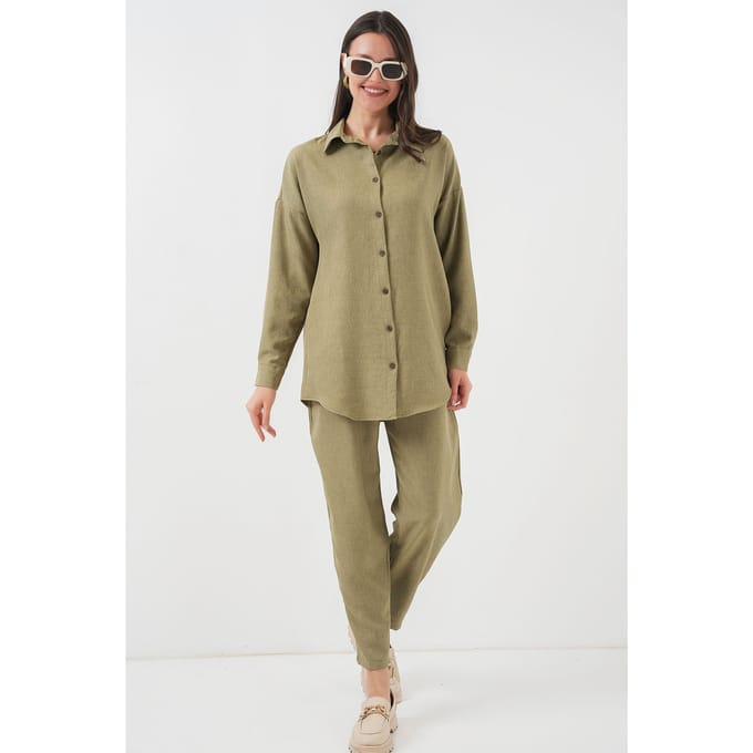 Linnenmix Lange Mouwen Shirt en Broek Set
