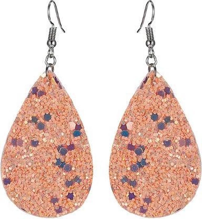 Fako Bijoux® - Oorbellen - Druppel - Glitter - Kunstleer - Roze