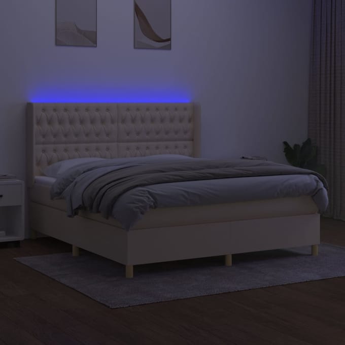 vidaXL - Boxspring - met - matras - en - LED - stof - crèmekleurig - 180x200 - cm
