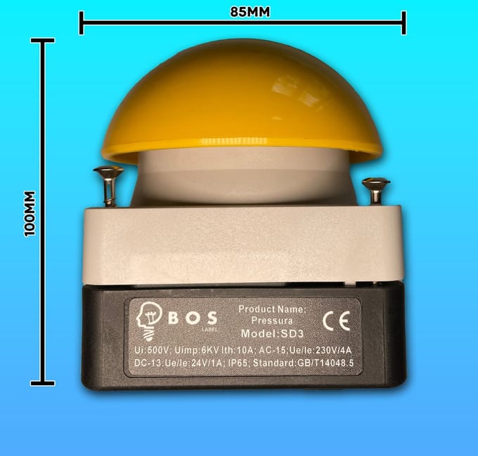 BOS Label - Slagdrukknop - FX lanceren - Grote knop - 3 Maakschakelaar - Geel