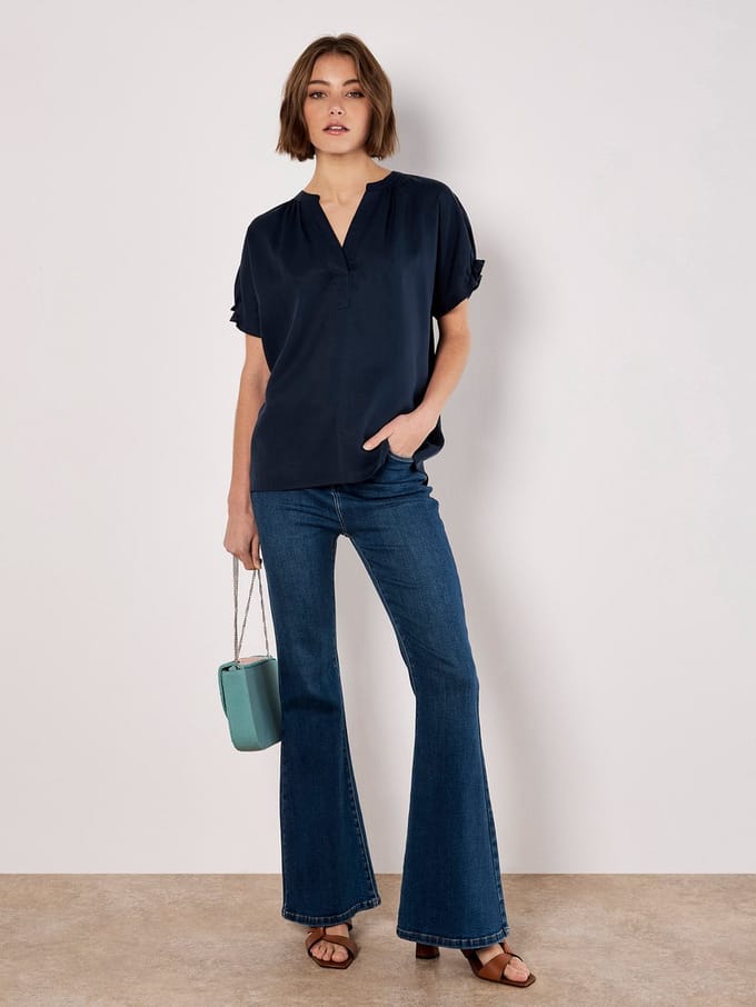 Ruffle Sleeve Woven T-Shirt