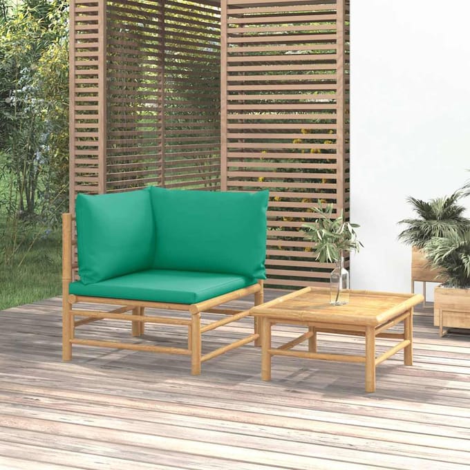 vidaXL - 2-delige - Loungeset - met - kussens - bamboe - groen