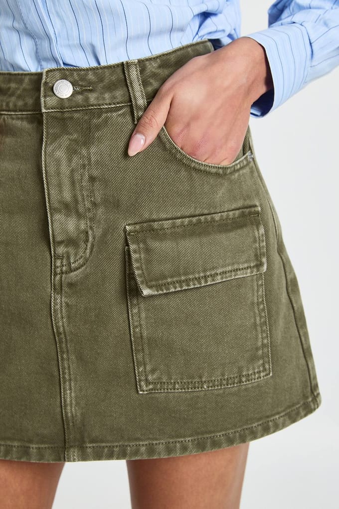 boohoo Dames Utility Denim Minirok | Kaki | Maat: 34