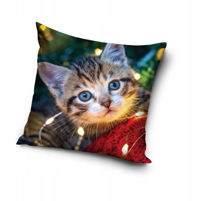 Kerst Sierkussen 40x40cm - Zacht Velours met Katje