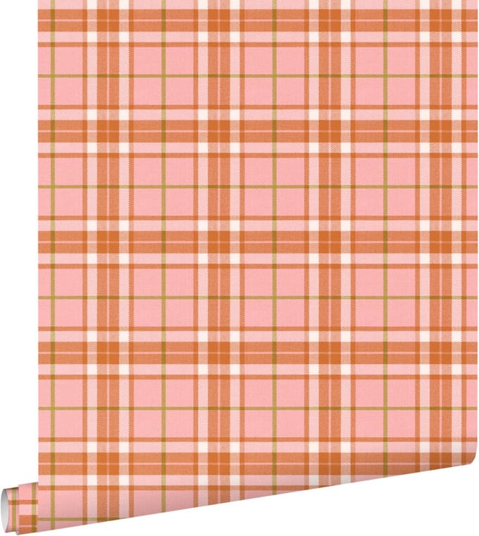 ESTAhome behang ruiten roze en terracotta - 50 x 900 cm - 132029