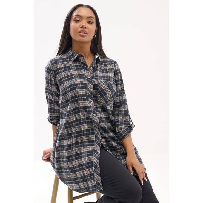 Yours Marineblauw Geruit Boyfriend Shirt Size 48