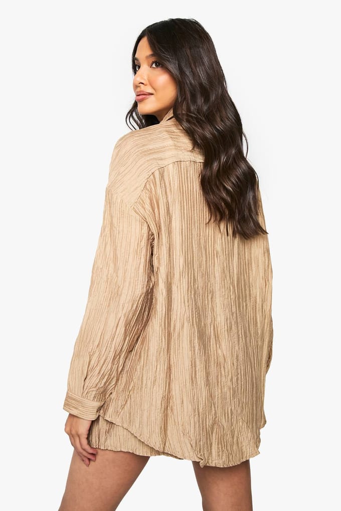 boohoo Dames Geweven Gekreukeld Oversized Shirt | Mocha | Maat: 8