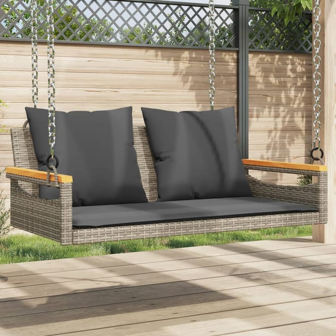 vidaXL - Schommelbank - met - kussens - 109x62x40 - cm - poly - rattan - grijs
