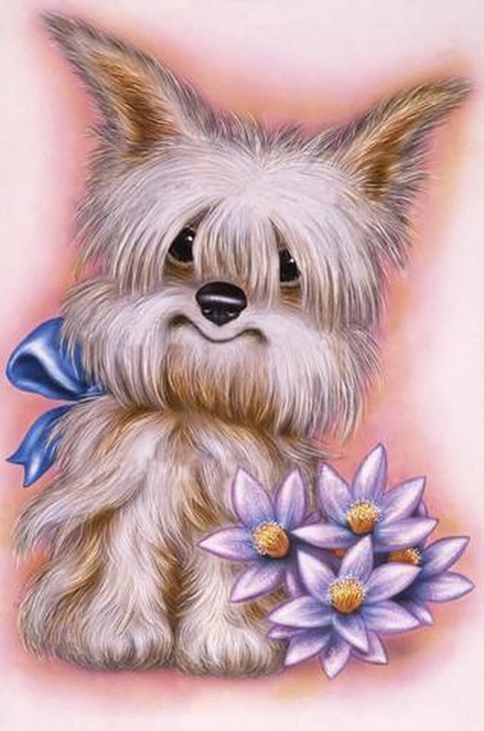 Diamond Painting Hondje met bloemen
