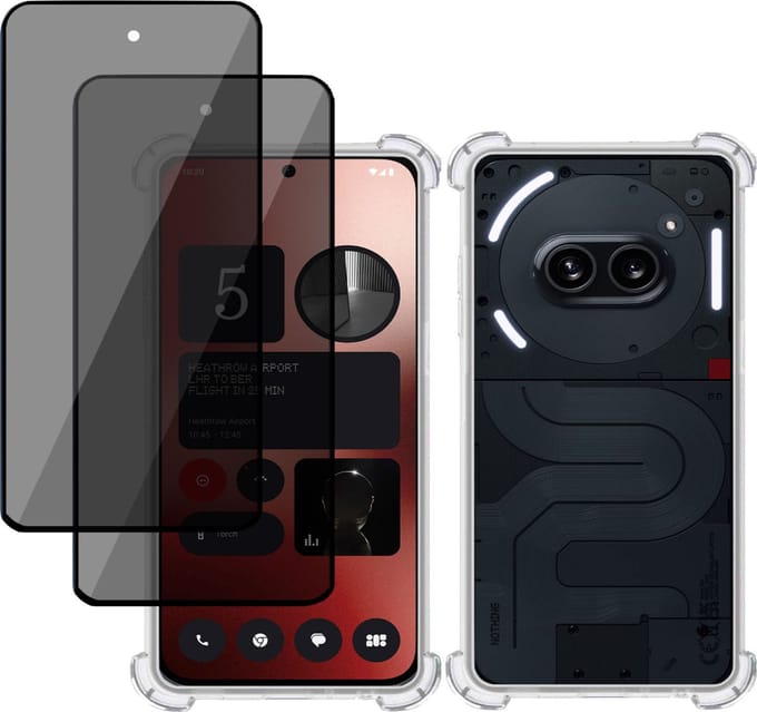 Hoesje + 2x Privé Screenprotector geschikt voor Nothing Phone 2a / 2a Plus – Privacy Tempered Glass - Case Transparant