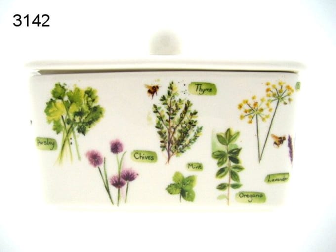 Lesser & Pavey Botervloot Herb Garden – 17 x 12 x 9 cm – Porselein – Met Deksel – Bewaardoos Boter