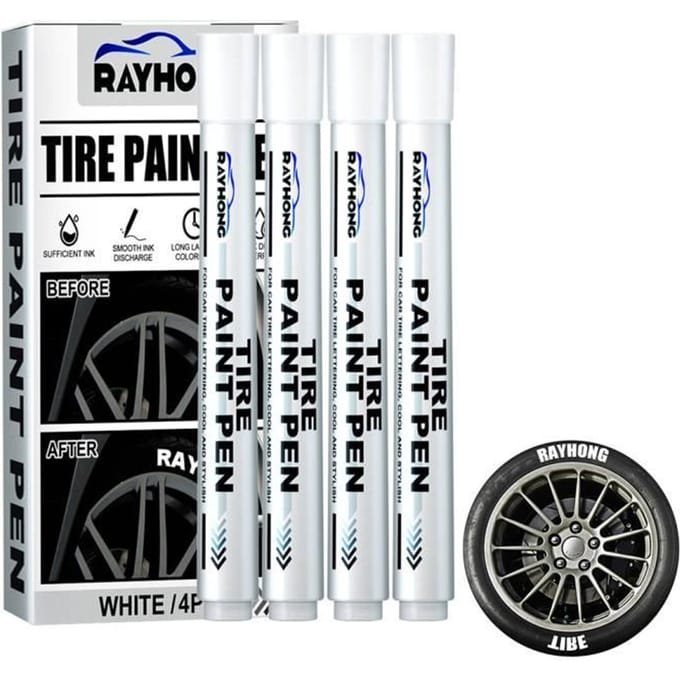 Marqueur de peinture pour pneu - QIILU - Lot de 4 - Blanc - Indélébile - Séchage rapide blanc