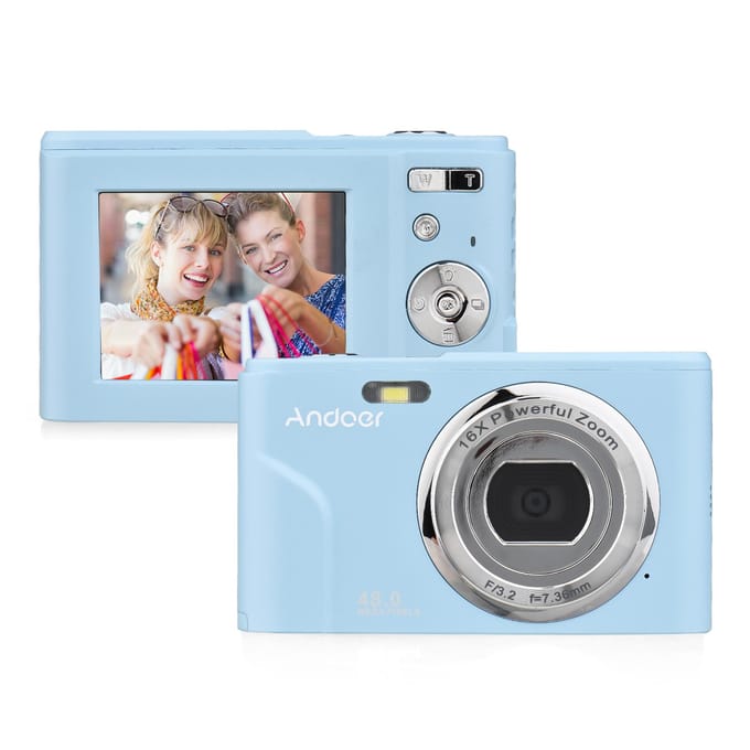 Appareil photo numérique portable Andoer 48MP 1080P Écran IPS 2,4 pouces Zoom 16X Mise au point automatique Retardateur Visage noir
