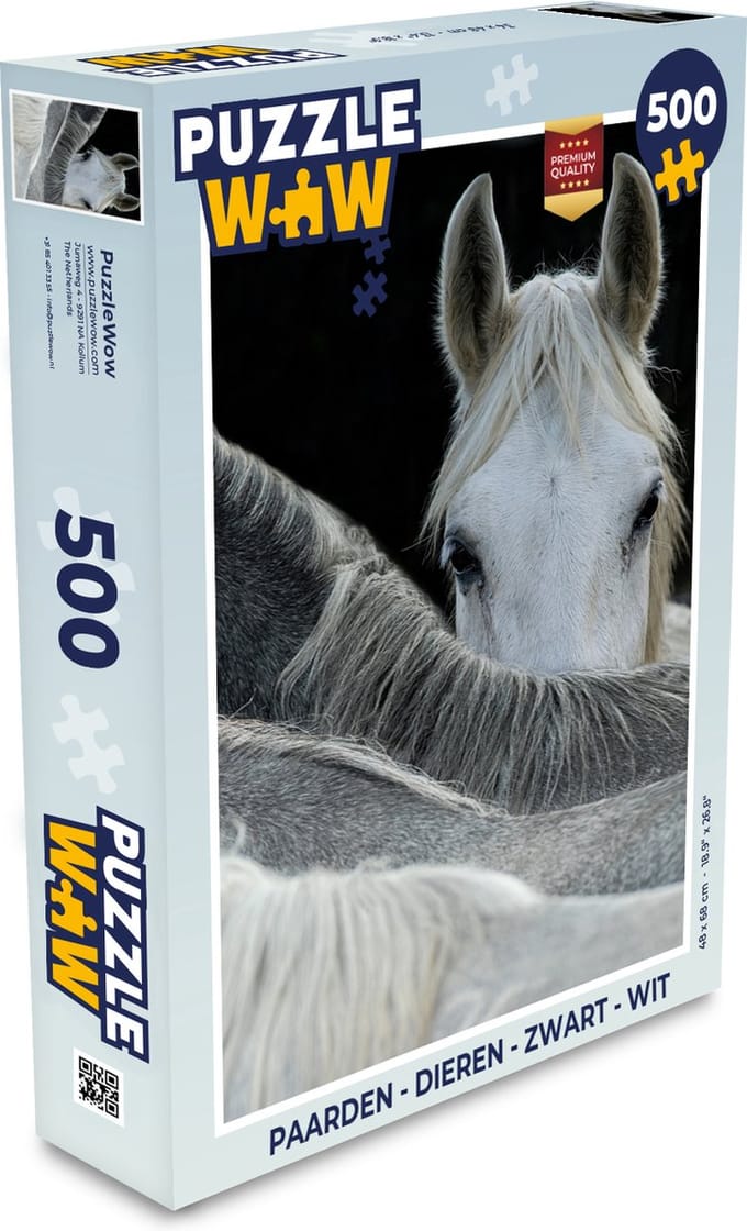 Puzzel Paarden - Dieren - Zwart - Wit - Legpuzzel - Puzzel 500 stukjes