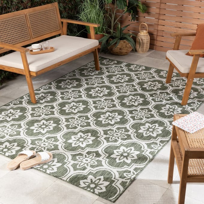 Fraai Buitenkleed - Rio Flower Groen - 160x230cm