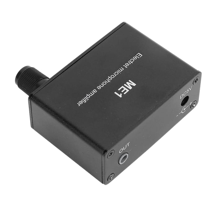 Elektretmicrofoonversterker Regelbare versterking 0?20dB Condensator Microfoon Koptelefoon Geluid Voorversterker ME1 3.5mm black