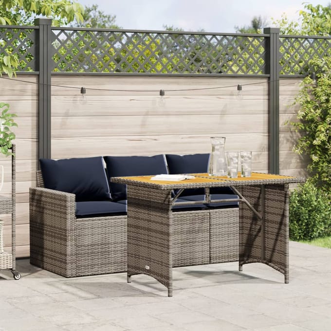 vidaXL - 2-delige - Tuinset - met - kussens - poly - rattan - grijs