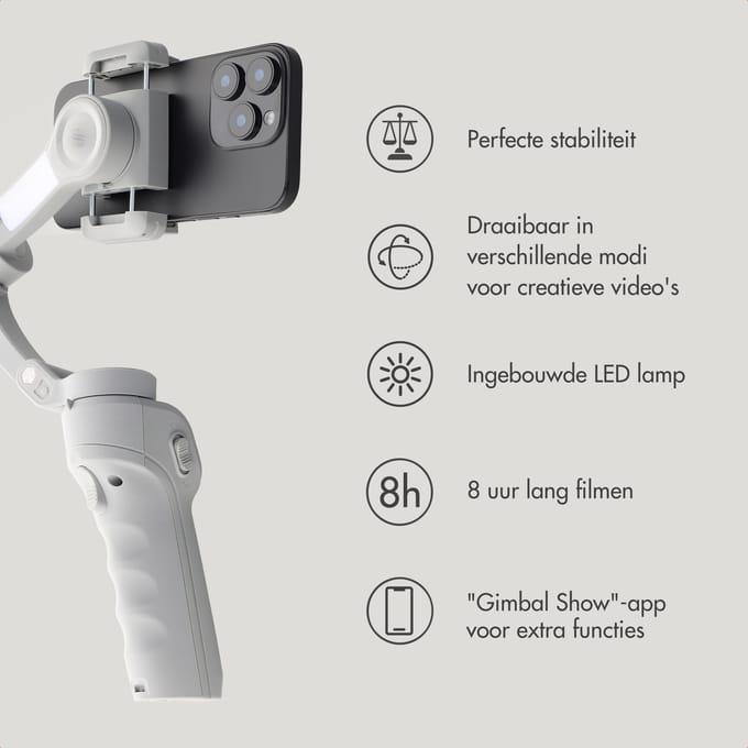Selencia Gimbal Stabilizer met LED lamp - Slimme tracking - Tripod - Cosy Grey