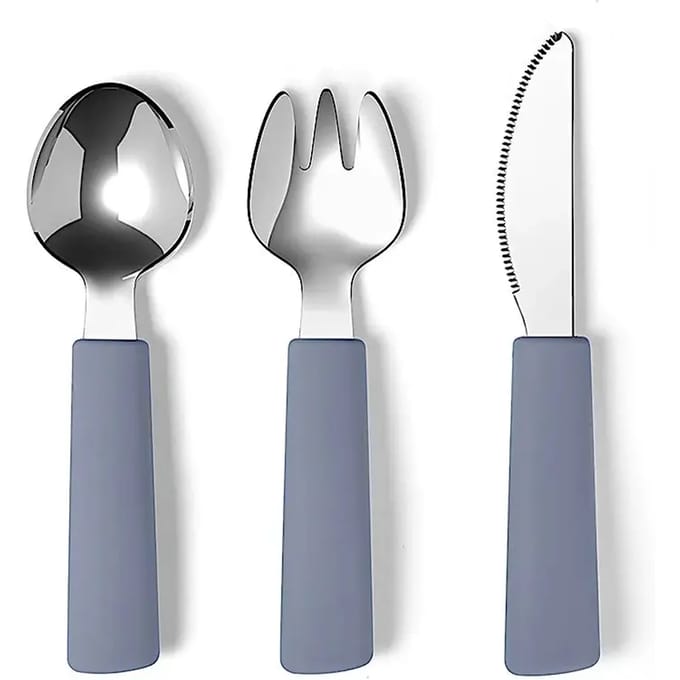 Bestek - Set - Siliconen - Met RVS-blue dusk - 13/14 cm