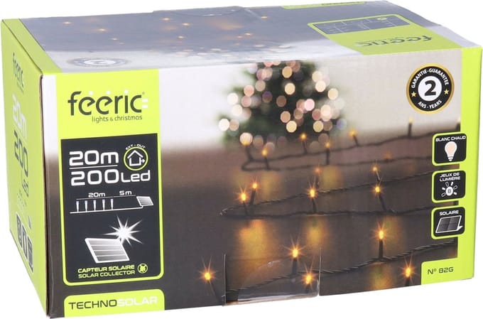 Feeric lights Kerstverlichting - warm wit - 20 m - 200 leds - zwart snoer - op zonne-energie