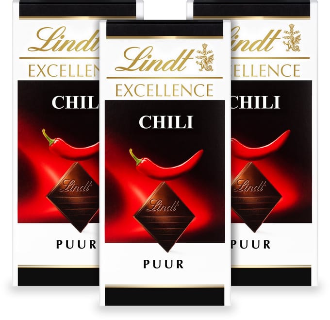 Lindt EXCELLENCE Chocolade Reep Puur - Chili Pure Chocolade 100g - 3-pack