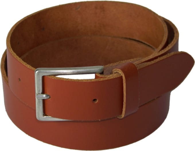 Extra lange 100% Leren Riem, 3 cm. Breed, taillemaat 125 cm. Cognac.