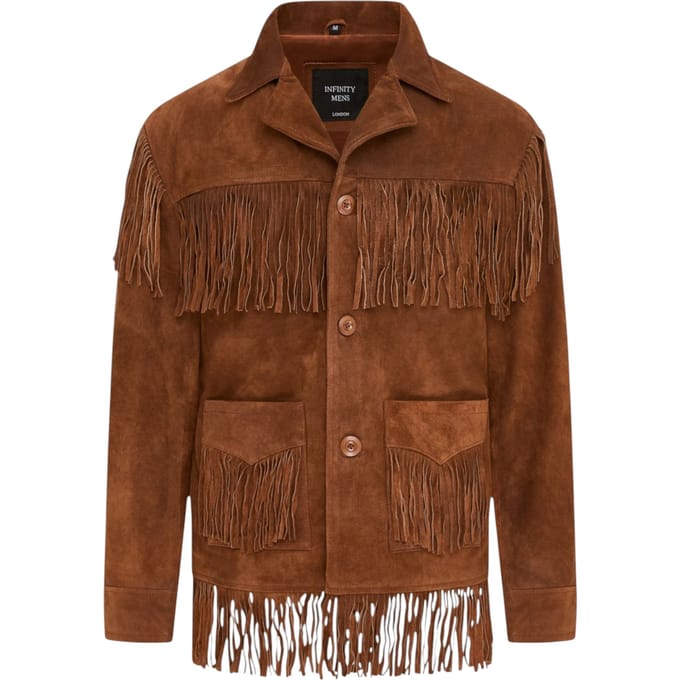 Heren retro tan cowboy suède leren fringe-jas - Western