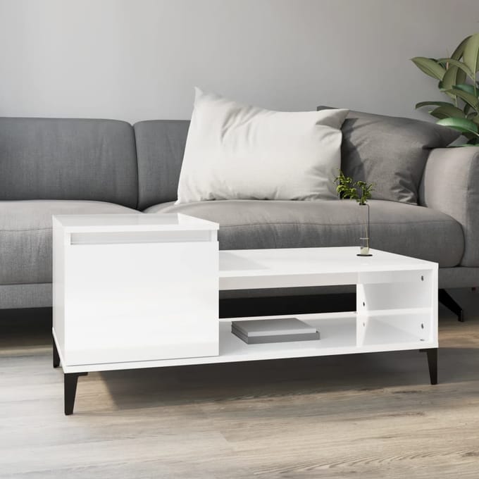 vidaXL - Salontafel - 100x50x45 - cm - bewerkt - hout - hoogglans - wit
