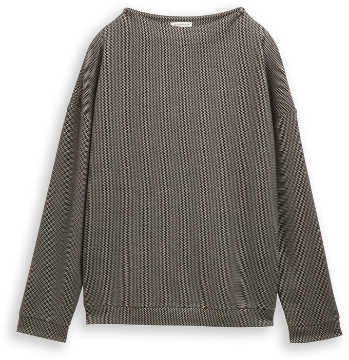Tom Tailor - Loose fit sweatshirt met opstaande kraag - Maat L - black beige wave structure