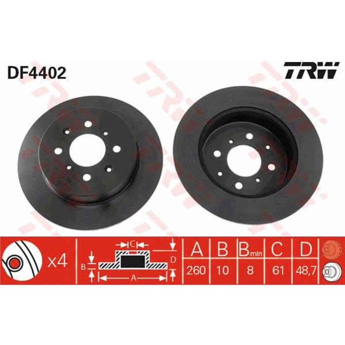 Remschijf TRW DF4402 achter, volledig, 1 Stuk