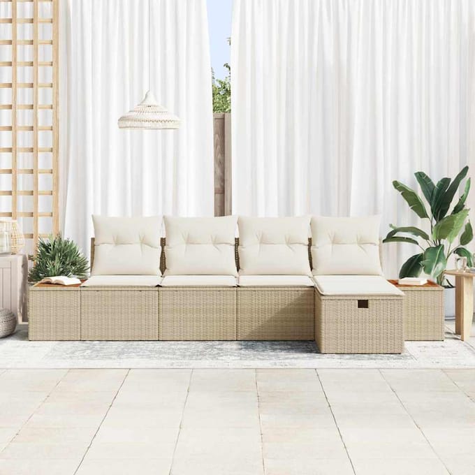 vidaXL - Tuinbank - Set - 6 - st - Beige - poly - rattan