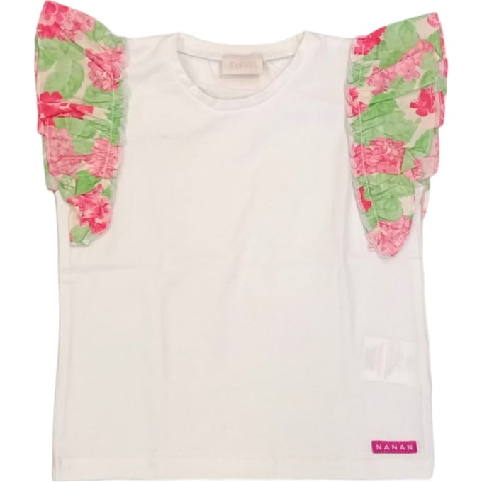 Nanan - White T-shirt Flowers E24481